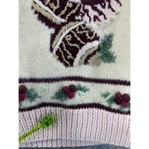 Vintage Bechamel Christmas Hand Knit Cardigan Sweater Embroidered Pink Tree - Picture 6 of 13